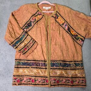 Golden River Womens OS Topper Jacket Copper Jacquard Gold Rickrack Floral Boho